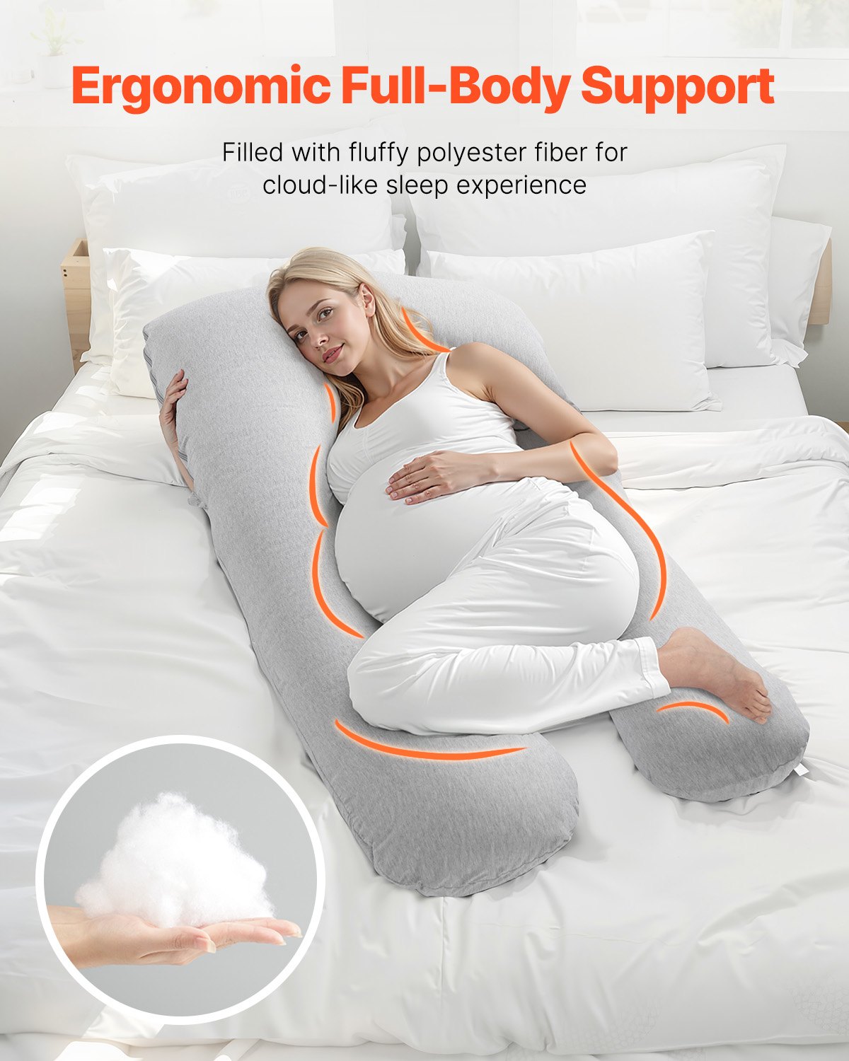 VEVOR Almohada de Maternidad de Cuerpo Completo en Forma de U, para Embarazadas Suaves y Transpirables con Funda Extraíble y Lavable, para Aliviar la Espalda, el Vientre, 1290 x 680 x 210 mm