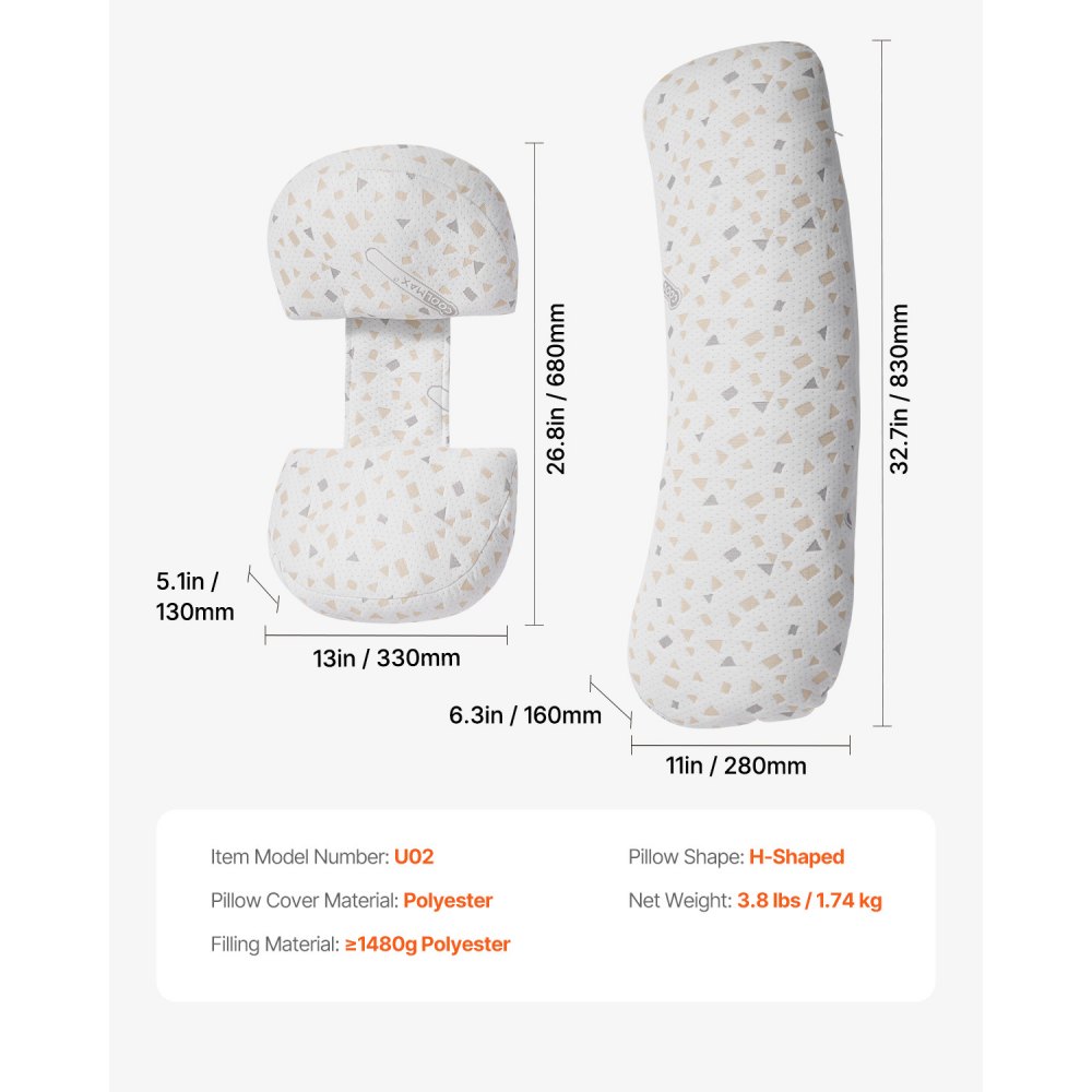 VEVOR Pregnancy Pillow, Adjustable Nursing Pillow for Pregnant Women, Side Sleeper Pillow with Removable and Washable Cover to Support Back, Belly and Hips, Lightweight and Portable