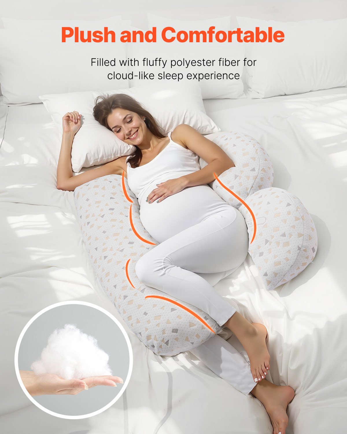 VEVOR Almohadas de Maternidad en Forma de H Ajustable para Embarazadas, Almohada Corporal Suave con Funda Extraíble y Lavable para Soporte de Espalda, Abdomen y Cadera, Liviana y Portátil, Blanco