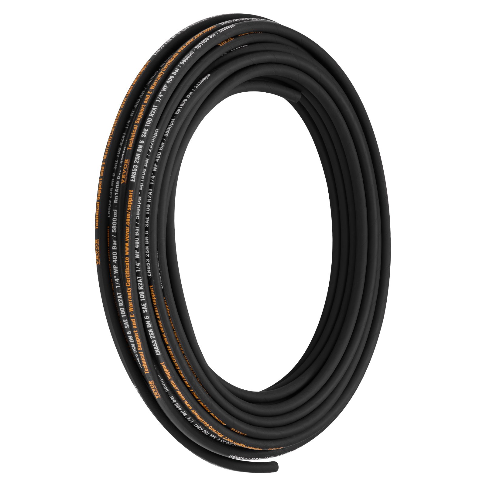 VEVOR Manguera Hidráulica 1/4" x 100 pies manguera de combustible 5800 PSI manguera de combustible de caucho resistente con 2 trenzas de alambre de acero -20~140°C transferencia de aceite hidráulico