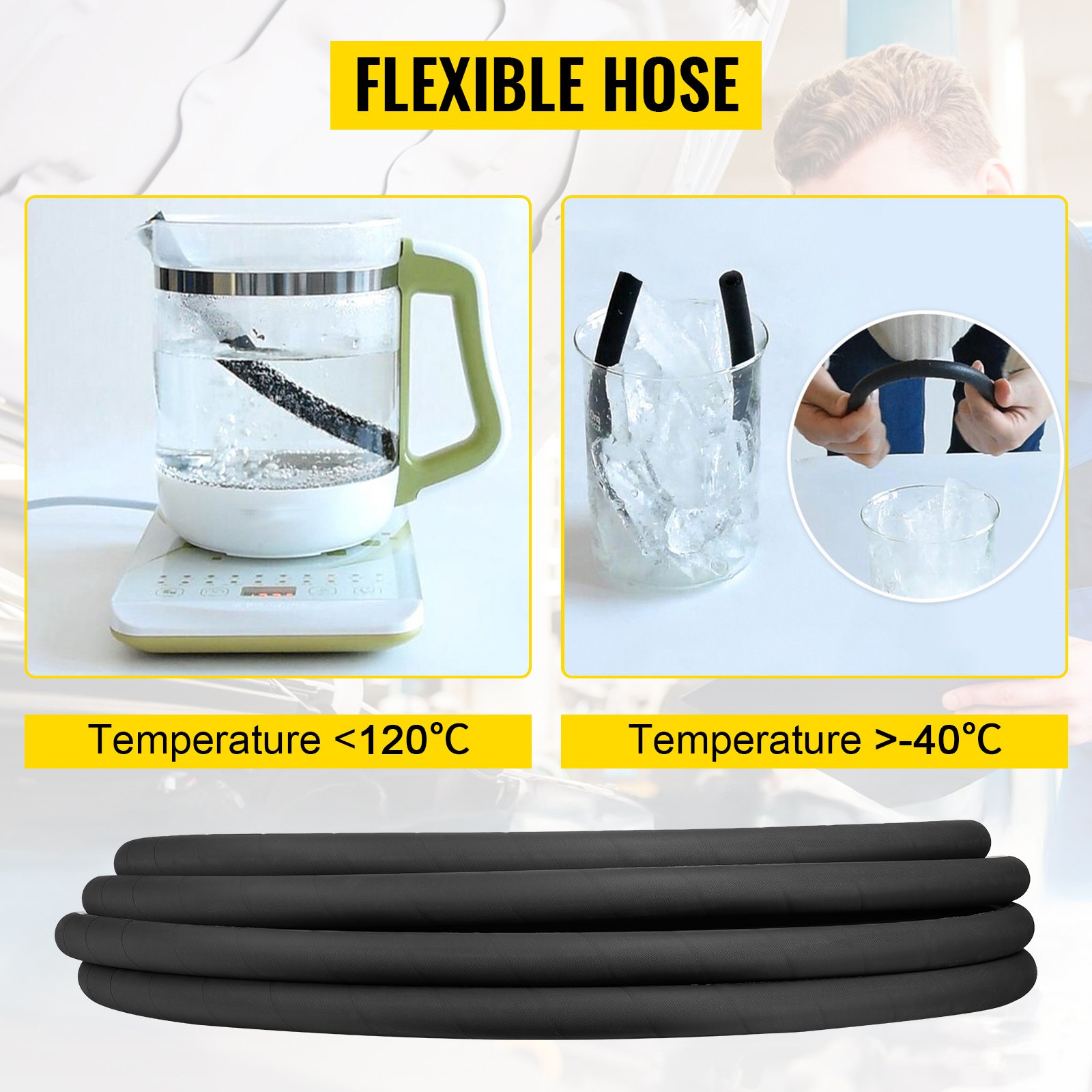 VEVOR Manguera Hidráulica de 15,2 m, Manguera Hidráulica en Espiral 3120 PSI, Manguera Hidráulica de Goma con 2 Trenzas de Alambre de Acero de Alta Resistencia, Manguera Hidráulica -20 ℃ a 140 ℃