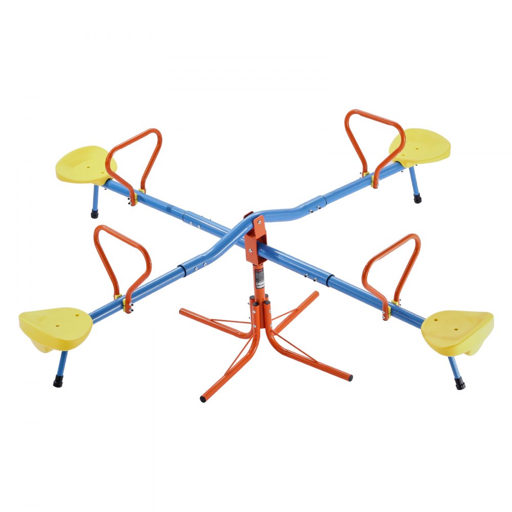 VEVOR Kids Seesaw, 49.9 kg Load Capacity per Seat, Sit and Spin Teeter Totter with 4-prong Support Legs, Kids Outdoor Playground Equipment, Swiveling 360 Degrees Rotating for Children Aged 3+, 4 Seats