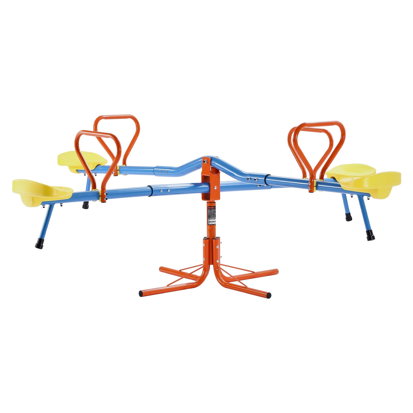 VEVOR Kids Seesaw, 49.9 kg Load Capacity per Seat, Sit and Spin Teeter Totter with 4-prong Support Legs, Kids Outdoor Playground Equipment, Swiveling 360 Degrees Rotating for Children Aged 3+, 4 Seats