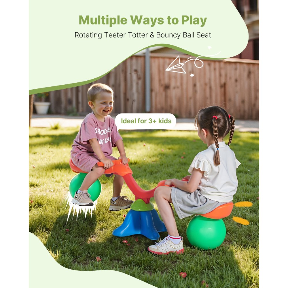 VEVOR Kids Seesaw, 24.95 kg Load Capacity per Seat, Sit and Spin Teeter Totter with Handles, Kids Outdoor Playground Equipment, Swiveling 360 Degrees Rotating for Children Aged 3+, Multi Colored