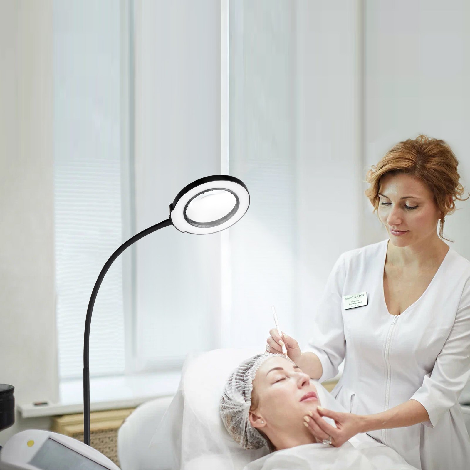 VEVOR Lámpara de Aumento Fluorescente 5x de Pie Lupa de Pie con Luz de 5 Modos de Color Lupa de Pie Ajustable en Altura con Luz, Cuello de Cisne Flexible, Regulación Continua para Lectura y Manualidad