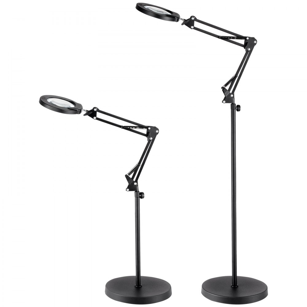 VEVOR 3 en 1 Lámpara de Aumento Fluorescente 5x de Pie, Lupa de Pie con Luz de 5 Modos de Color Lupa de Pie Ajustable en Altura con Luz, Brazo Flexible, Regulación Continua para Lectura y Manualidad