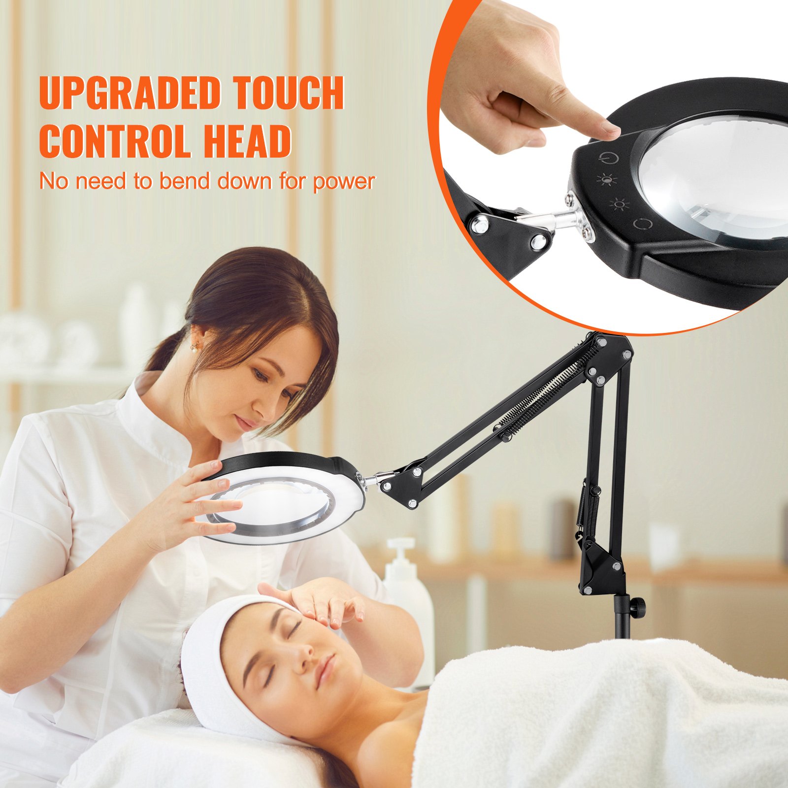 VEVOR 3 en 1 Lámpara de Aumento Fluorescente 5x de Pie, Lupa de Pie con Luz de 5 Modos de Color Lupa de Pie Ajustable en Altura con Luz, Brazo Flexible, Regulación Continua para Lectura y Manualidad