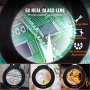 Lámpara de aumento VEVOR con lente de cristal real de 5x que amplía una placa de circuito, un periódico y un punto de cruz.