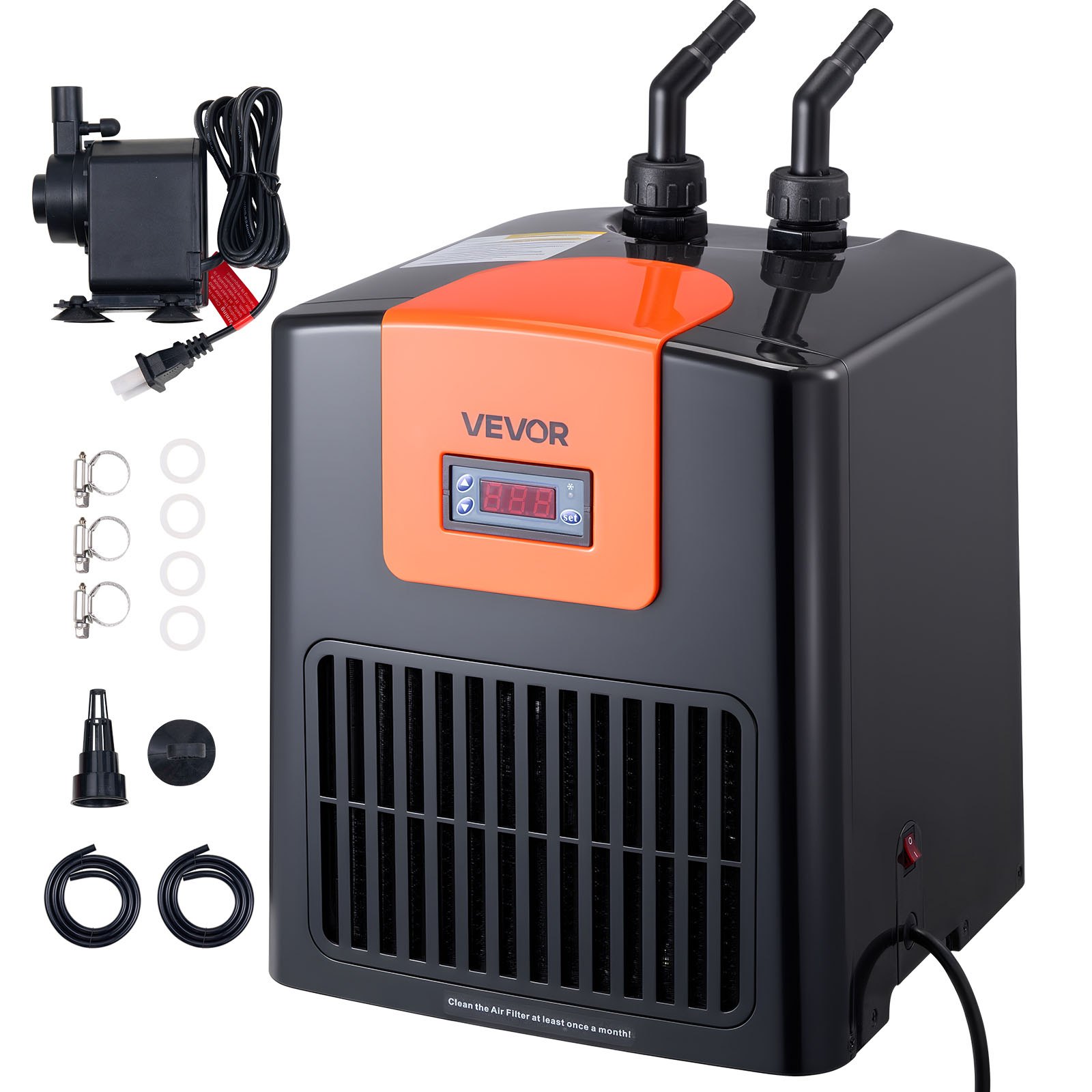 VEVOR Enfriador de Acuario de 200 L, para Hidroponía, para Peceras, Ajolotes y Arrecifes de Coral, Compresor de Refrigeración Silencioso, Evaporador de Titanio y Accesorios, 315 x 300 x 396 mm