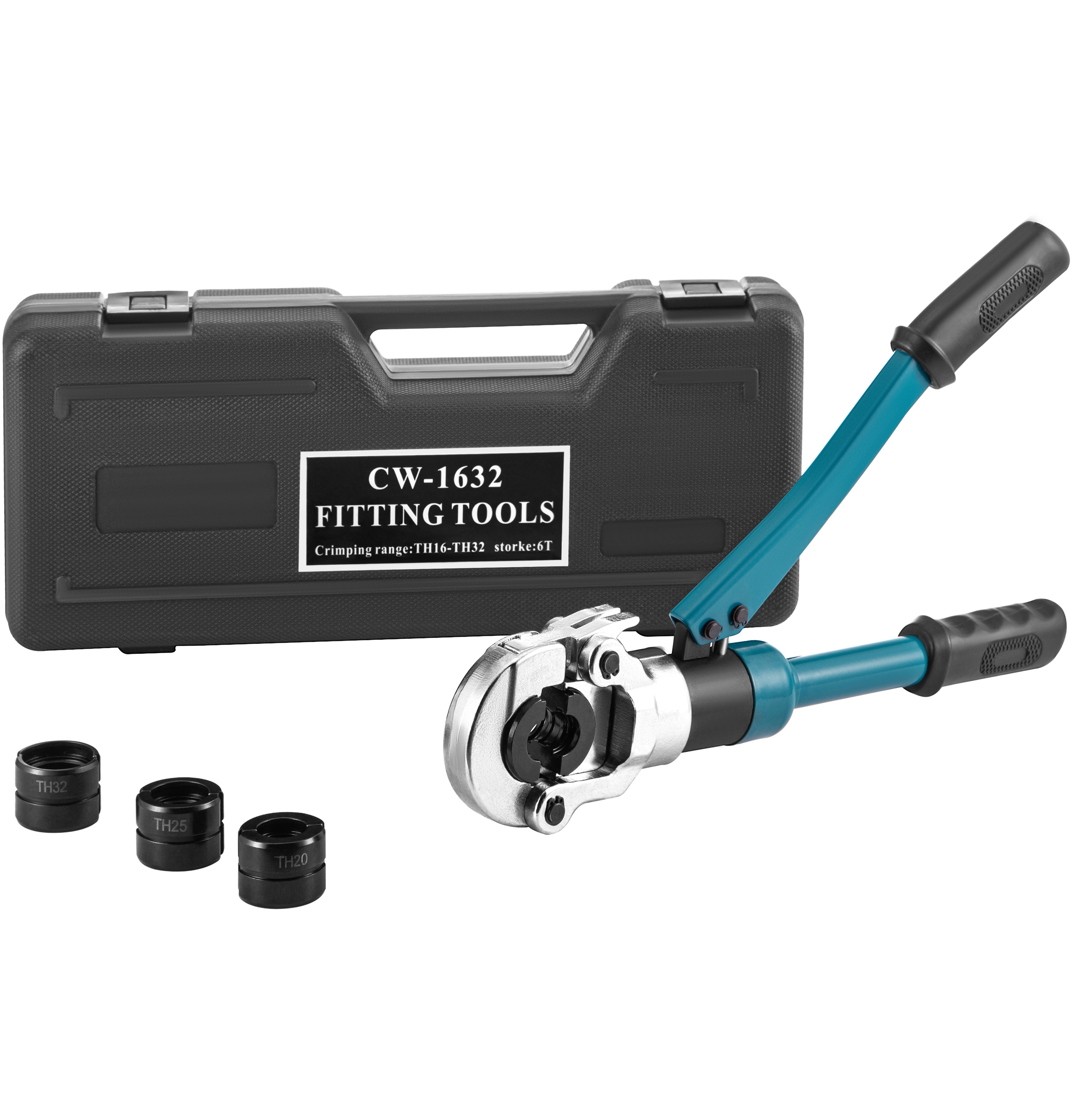 WE Alicates Prensadores de Tuberías Dimensiones de la Tubería Alicates de Presión para Tubos Compuestos 16-32 mm, Maquina Multicapa, Cabeza 360° Giratorio, con 5 Piezas de Cobre 16, 20, 25, 32 mm