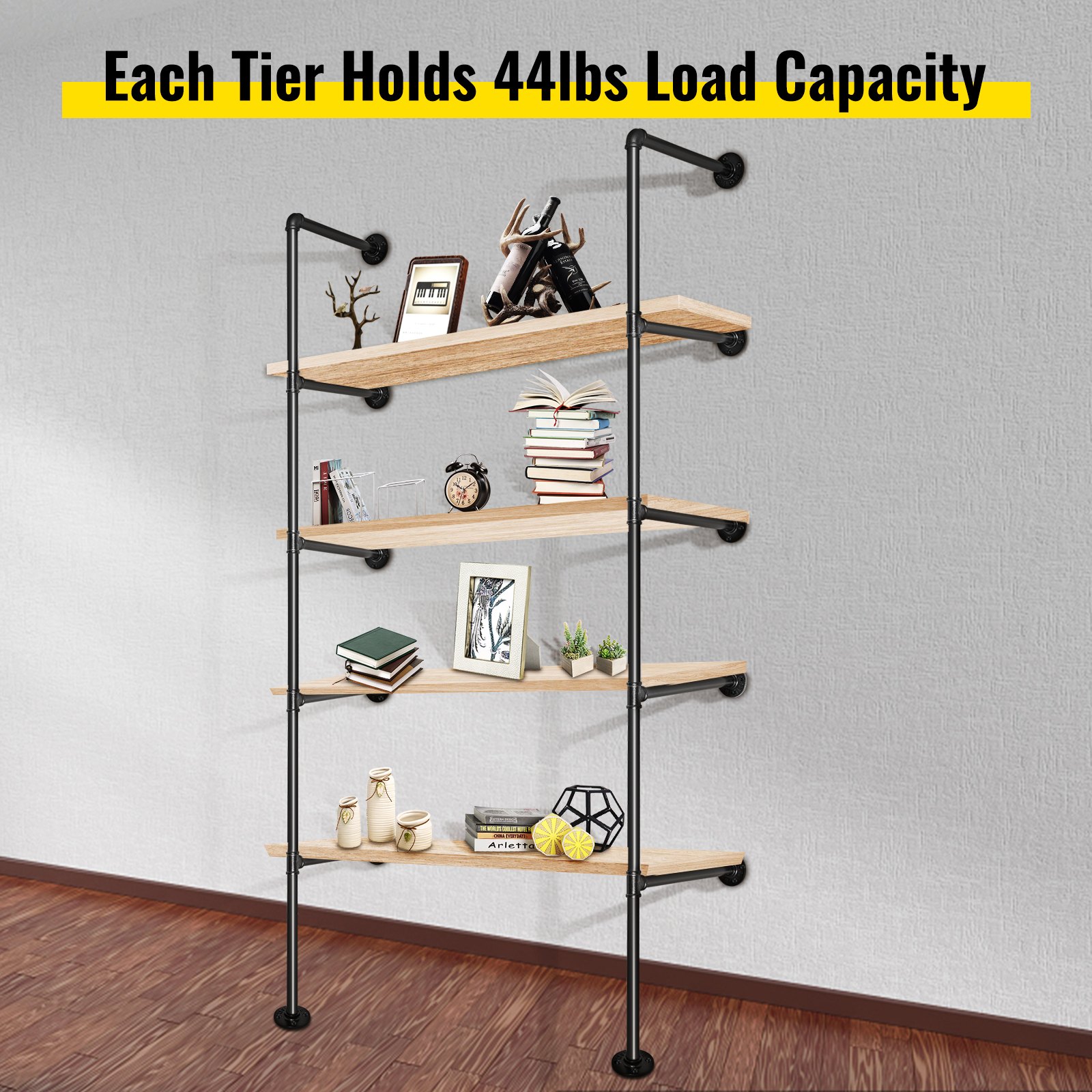VEVOR 2PCS Tuberías de Estantería Industrial 5 Niveles Soporte de Pared Retro 34x176cm Estante de Tubería Flotante Cada Capa Carga 20kg Tubo para Almacenamiento de Pared para Cocina Dormitorio Oficina