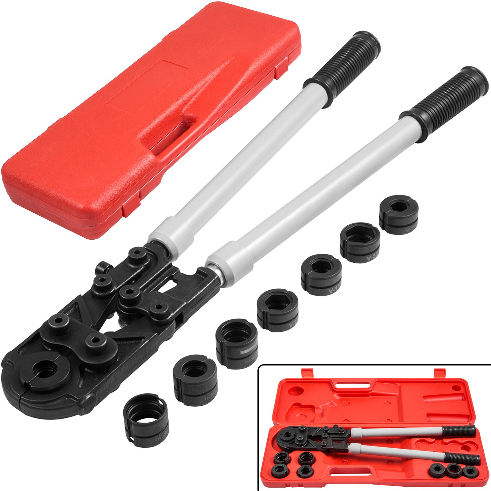 VEVOR Tenaza para Tuberías Alicates para Engastar Tubos TH16-32mm V15-25mm, Tenazas de Tubo Mordazas Aplicables TH16, TH20, TH26, TH32, V15, V18, V22, V28, 57-81cm / 22.4-31.9incha, Prensas de Tubos
