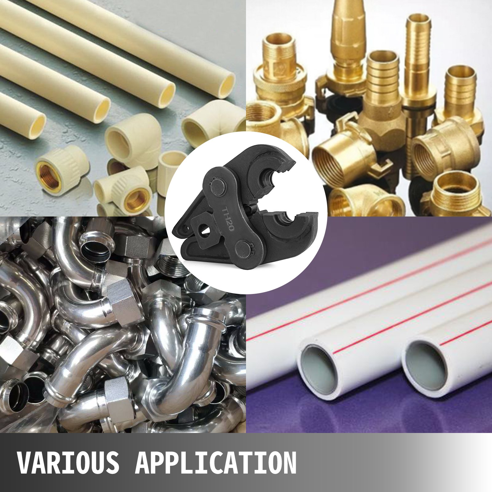 VEVOR Mordaza de Prensado TH20 Mordaza para Prensar Apertura Máxima 43,5 mm Mordaza de Abrazadera de Tubo de Presión Hidráulica Longitud 150 mm Ancho 101 mm, para Tubos de Aluminio y Plástico