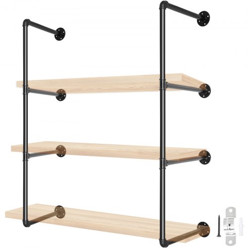 VEVOR 2PCS Tuberías de Estantería Industrial 3 Niveles Soporte de Pared Retro 34x102cm Estante de Tubería Flotante Cada Capa Carga 20kg Tubo para Almacenamiento de Pared para Cocina Dormitorio Oficina