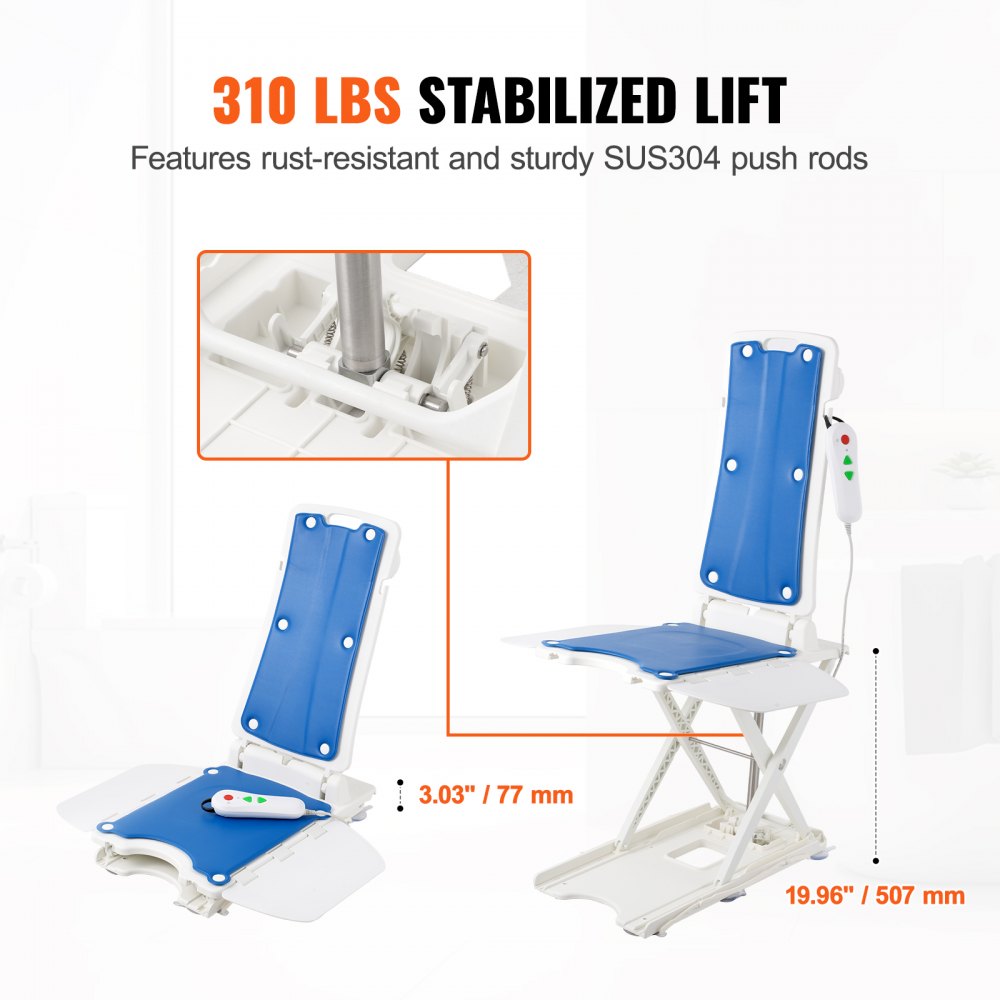 VEVOR Electric Chairlift, device for lifting elderly people from the floor, 77-507 mm height adjustable, carries up to 140.6 kg, 45° incline for comfortable leaning, for seniors, elderly people