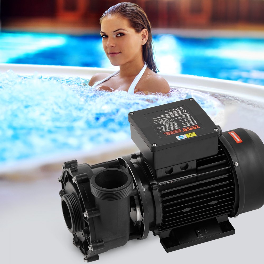 Bomba de spa de 2 velocidades VEVOR, marco 56, bomba de spa de dos velocidades para jacuzzi, 1900 W/43 m³/h/18 m de alta velocidad o 450 W/21,5 m³/h/4,4 m de baja velocidad, interfaz giratoria de 90° con puerto de 2'' para jacuzzi, certificación TÜV