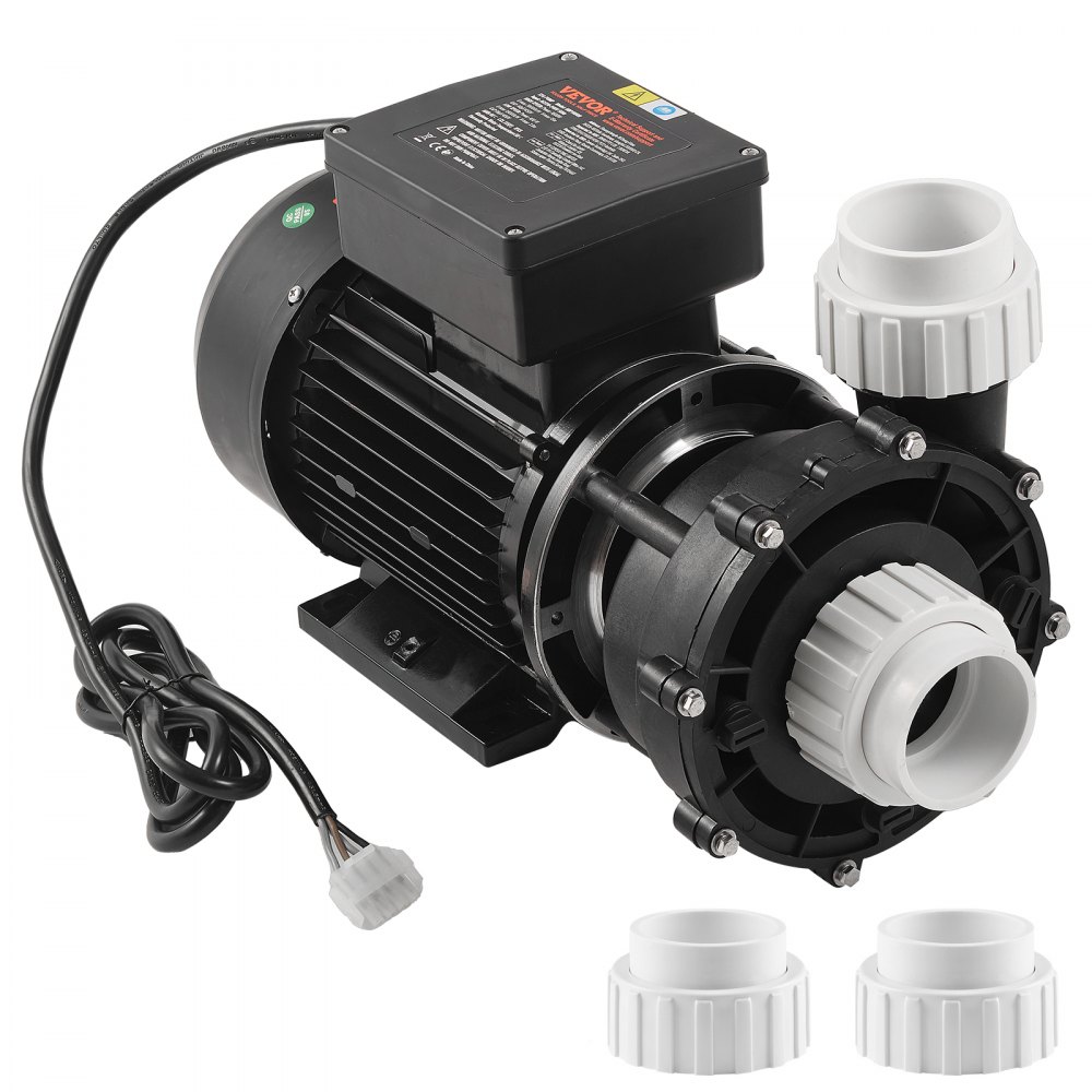 Bomba de spa de 2 velocidades VEVOR, marco 56, bomba de spa de dos velocidades para jacuzzi, 1900 W/43 m³/h/18 m de alta velocidad o 450 W/21,5 m³/h/4,4 m de baja velocidad, interfaz giratoria de 90° con puerto de 2'' para jacuzzi, certificación TÜV