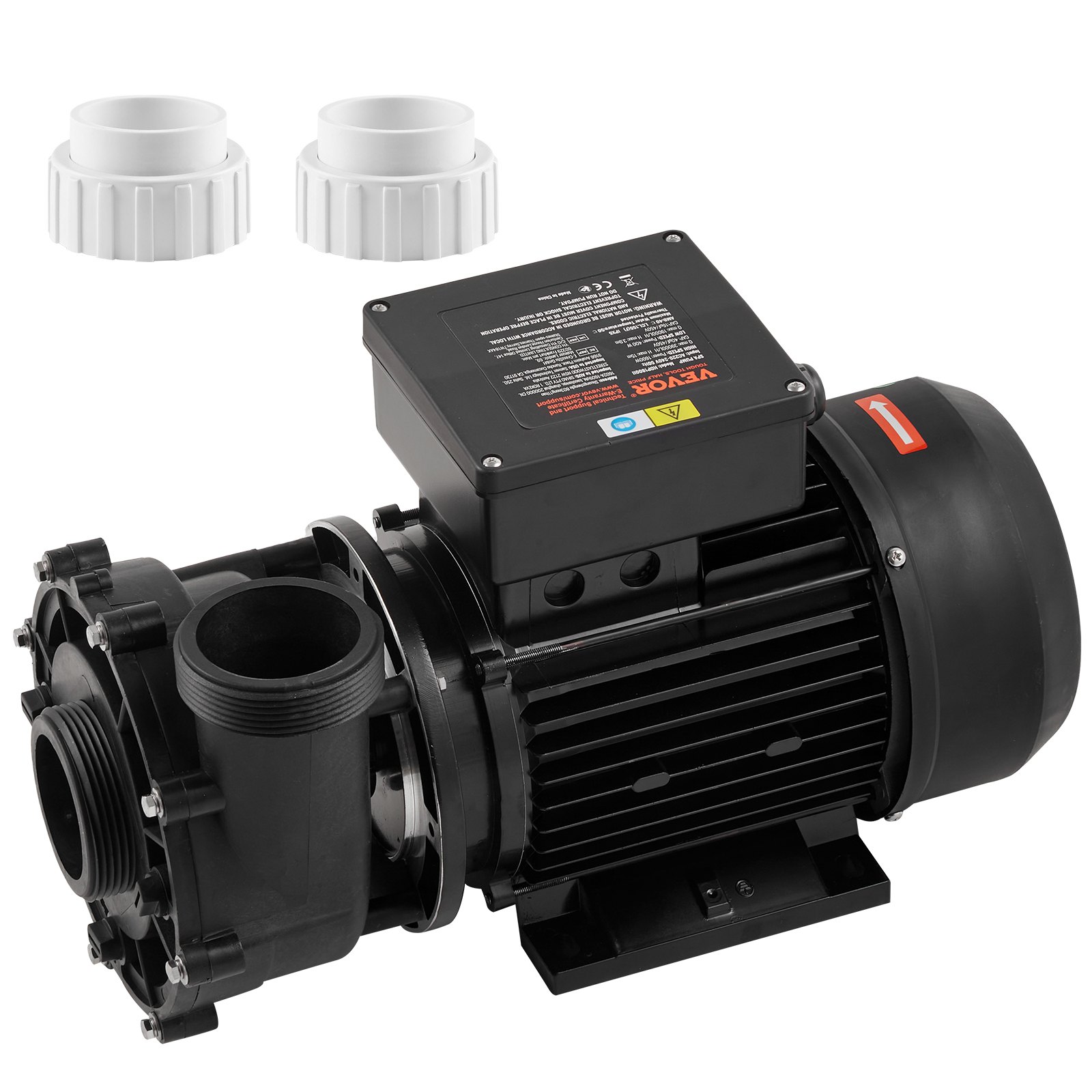 Bomba de spa de 2 velocidades VEVOR, marco 56, bomba de spa de dos velocidades para jacuzzi, 1900 W/43 m³/h/18 m de alta velocidad o 450 W/21,5 m³/h/4,4 m de baja velocidad, interfaz giratoria de 90° con puerto de 2'' para jacuzzi, certificación TÜV