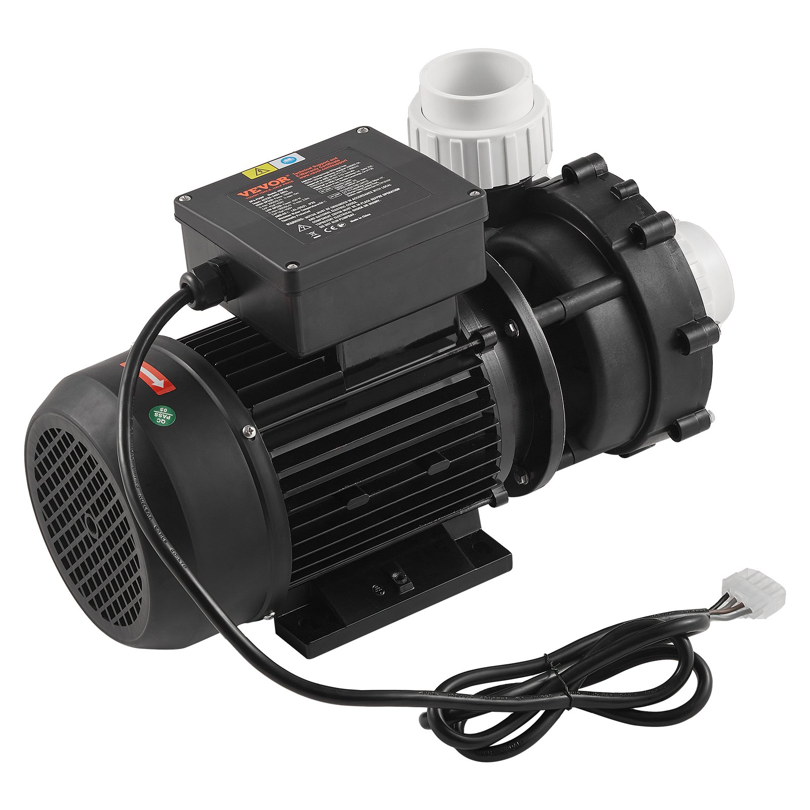 Bomba de spa de 2 velocidades VEVOR, marco 56, bomba de spa de dos velocidades para jacuzzi, 1900 W/43 m³/h/18 m de alta velocidad o 450 W/21,5 m³/h/4,4 m de baja velocidad, interfaz giratoria de 90° con puerto de 2'' para jacuzzi, certificación TÜV