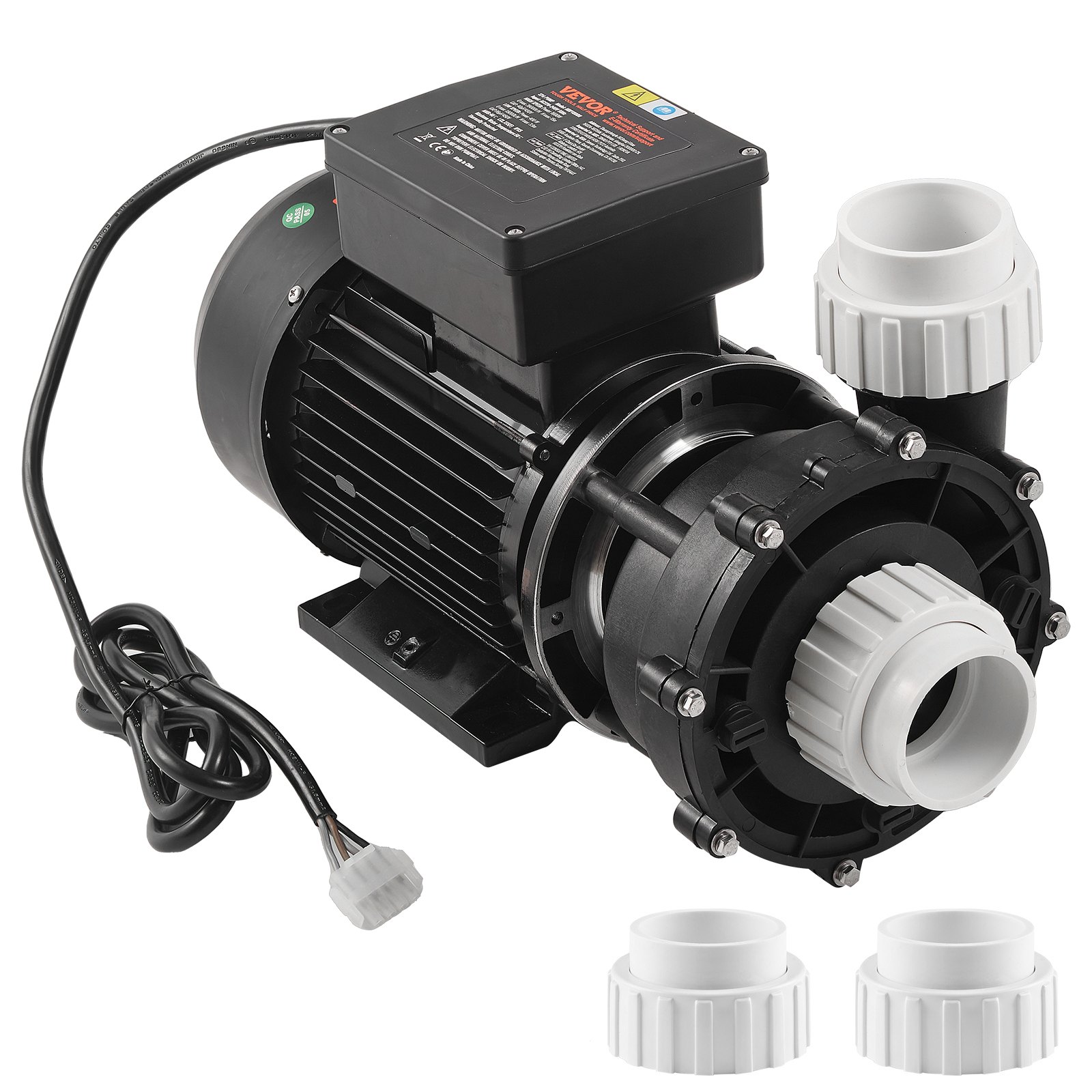 Bomba de spa de 2 velocidades VEVOR, marco 56, bomba de spa de dos velocidades para jacuzzi, 1900 W/43 m³/h/18 m de alta velocidad o 450 W/21,5 m³/h/4,4 m de baja velocidad, interfaz giratoria de 90° con puerto de 2'' para jacuzzi, certificación TÜV