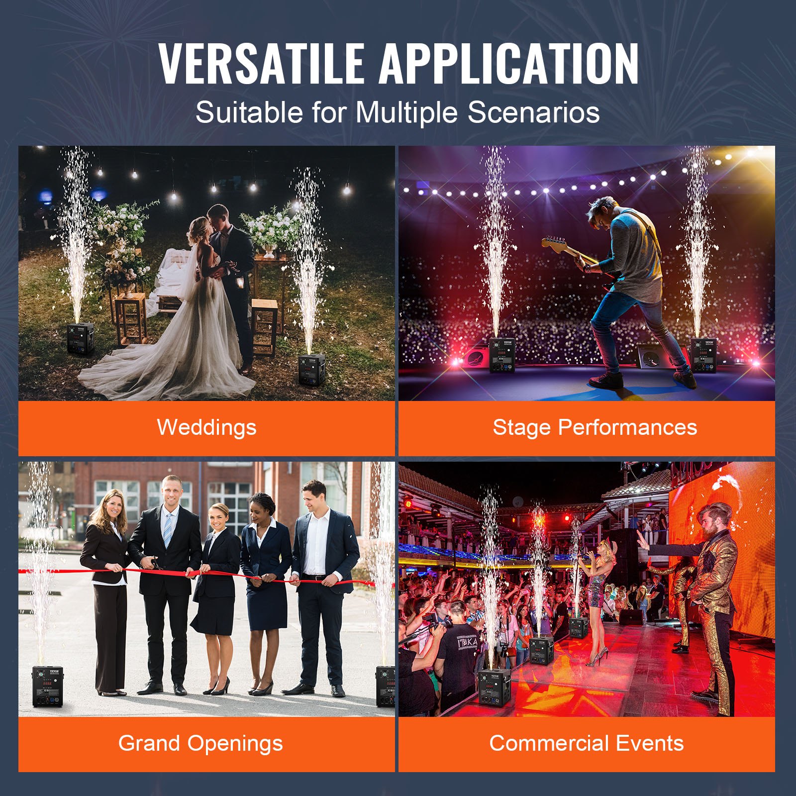 VEVOR 2x Spark Machine 500W Pyrotechnic Machine Aluminum Alloy Fireworks Machine DMX Controller Adjustable 2-4m Cold Spark Machine 7 min per reload Ideal for weddings, DJ shows, parties