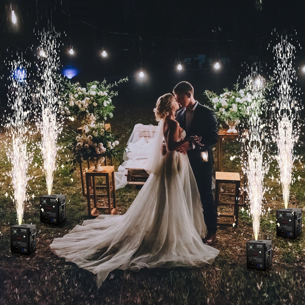VEVOR 4x Spark Machine 500W Pyrotechnic Machine Aluminum Alloy Fireworks Machine DMX Controller Adjustable 2-4m Cold Spark Machine 7 min per reload Ideal for weddings, DJ shows, parties