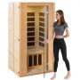 VEVOR Sauna de Infrarrojos Lejanos para 1-2 Personas Cabina de Sauna Casera de Madera Cicuta Infrarroja Baja EMF con Puerta de Vidrio Templado Lámpara Multicolor Altavoces Bluetooth Cromoterapia