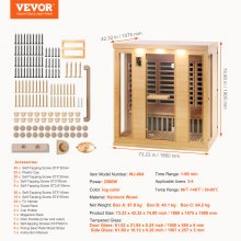 VEVOR Sauna de Infrarrojos Lejanos de Madera para 3 a 4 Personas Hogar 2580W