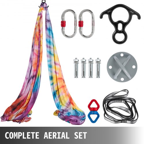 VEVOR Columpio de Yoga 10x2,8 M Hamaca de Yoga Multicolor Violado, Yoga Aéreo de 100% Seda de Poliéster, Columpio de Yoga Aéreo con 2 de Mosquetones de Acero Aleado, Kit de Hamaca de Yoga para Pilates