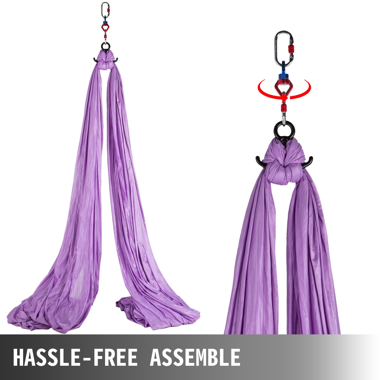 VEVOR Columpio de Yoga 10x2,8 M, Hamaca de Yoga de Color Lila, Yoga Aéreo de 100% Seda de Poliéster, Columpio de Yoga Aéreo con 2 de Mosquetones de Acero Aleado, Kit de Hamaca de Yoga para Pilates