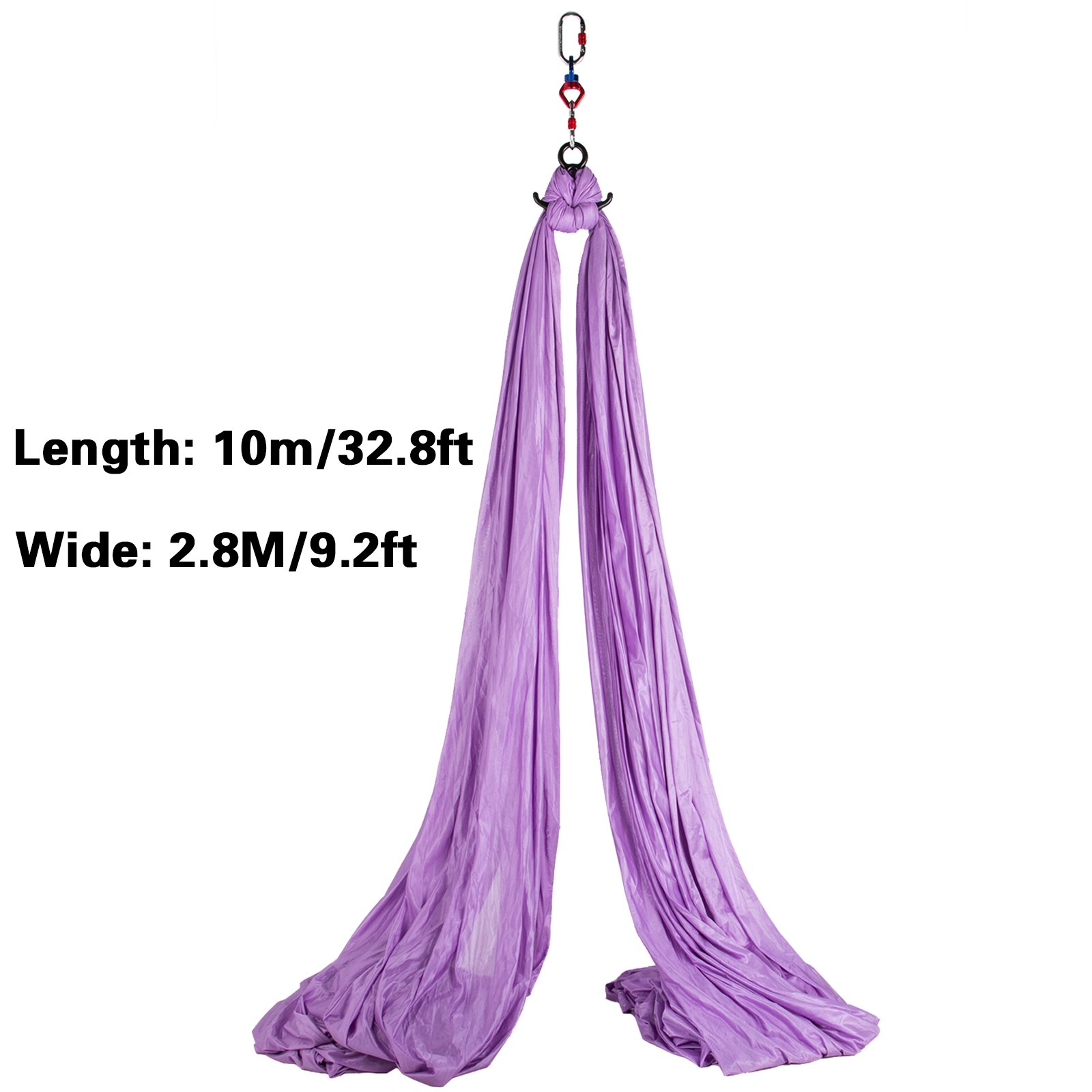 VEVOR Columpio de Yoga 10x2,8 M, Hamaca de Yoga de Color Lila, Yoga Aéreo de 100% Seda de Poliéster, Columpio de Yoga Aéreo con 2 de Mosquetones de Acero Aleado, Kit de Hamaca de Yoga para Pilates
