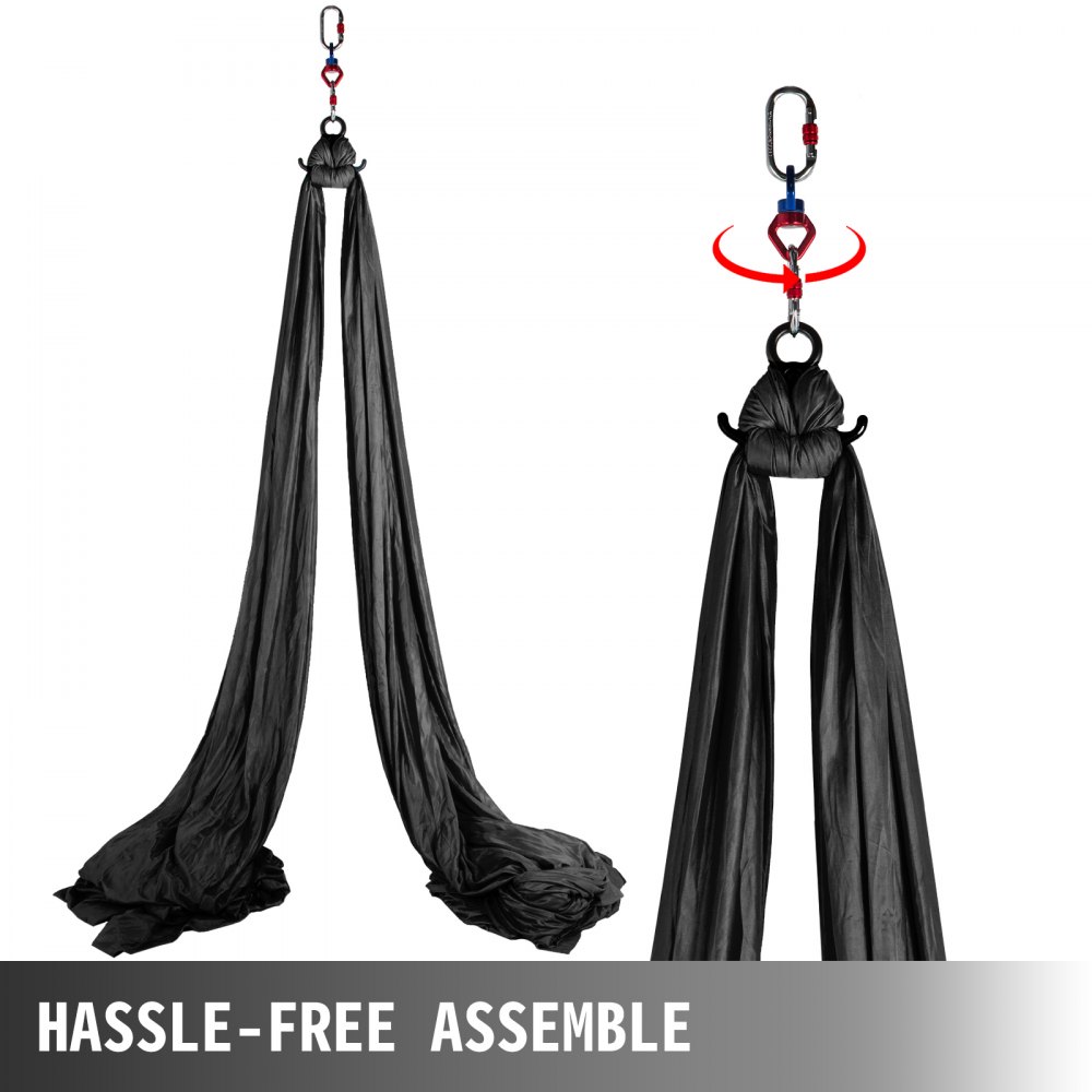VEVOR Columpio de Yoga 10x2,8 M, Hamaca de Yoga de Color Negro, Yoga Aéreo de 100% Seda de Poliéster, Columpio de Yoga Aéreo con 2 de Mosquetones de Acero Aleado, Kit de Hamaca de Yoga para Pilates