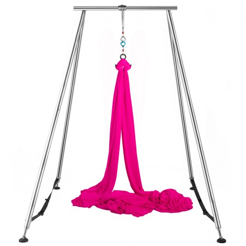 VEVOR Columpio de Yoga con Tela Elástica de Yoga Rosa de 12 m, Hamaca de Yoga de Tubo de Acero, Yoga Aéreo de Carga Máxima 250 kg, Soporte adecuado para Pilates con Cinturones Elásticos de Yoga