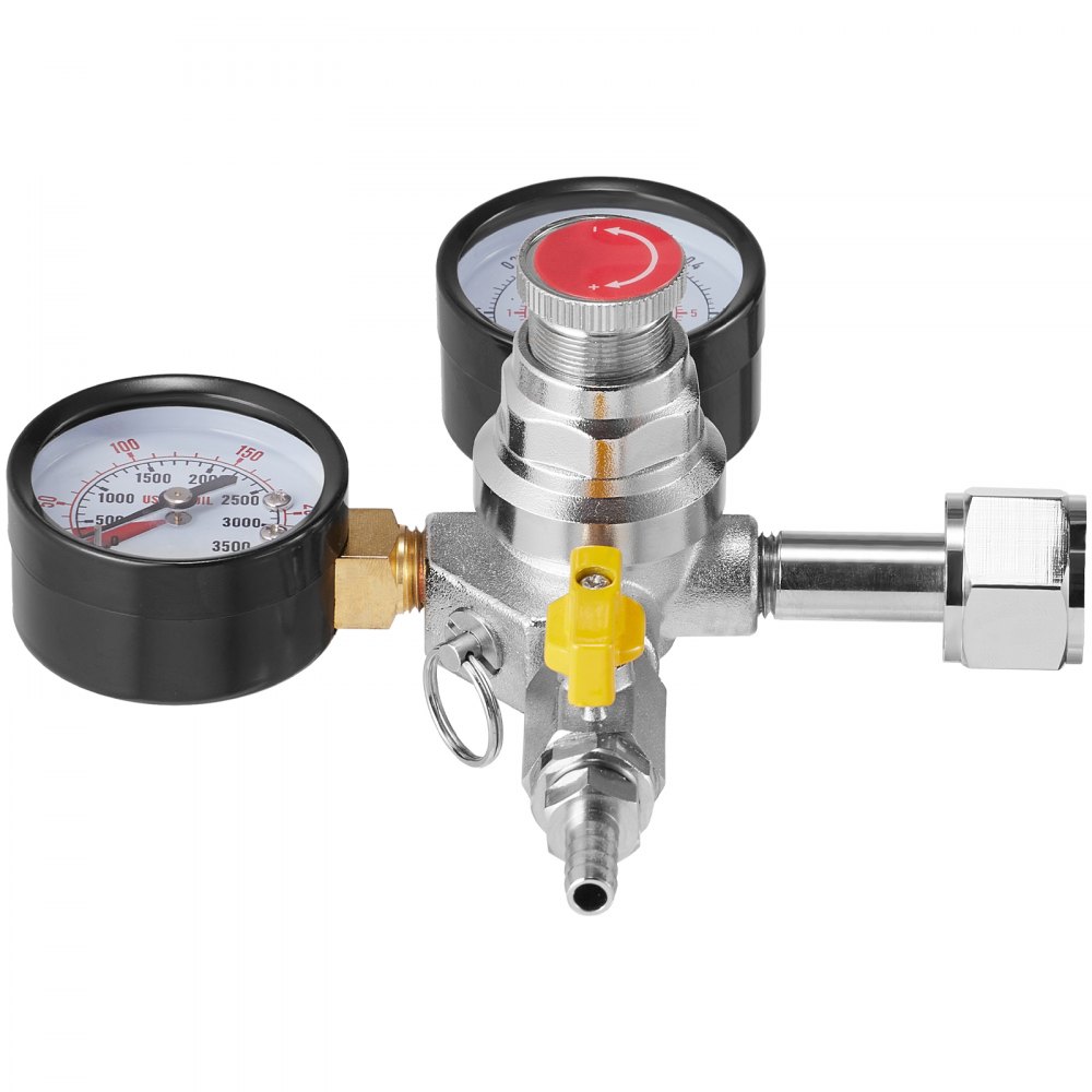 VEVOR Regulador de Doble Manómetro Estándar CGA320 Manómetro Regulador de CO2 Presión Ajustable 0-60 PSI con Válvula de Retención Manguera de 8 mm de Diámetro para Grifo de Cerveza, Barril de Cerveza