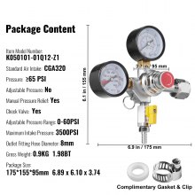 VEVOR Regulador de Doble Manómetro Estándar CGA320 Manómetro Regulador de CO2 Presión Ajustable 0-60 PSI con Válvula de Retención Manguera de 8 mm de Diámetro para Grifo de Cerveza, Barril de Cerveza