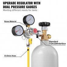 VEVOR Regulador de Doble Manómetro Estándar CGA320 Manómetro Regulador de CO2 Presión Ajustable 0-60 PSI con Válvula de Retención Manguera de 8 mm de Diámetro para Grifo de Cerveza, Barril de Cerveza