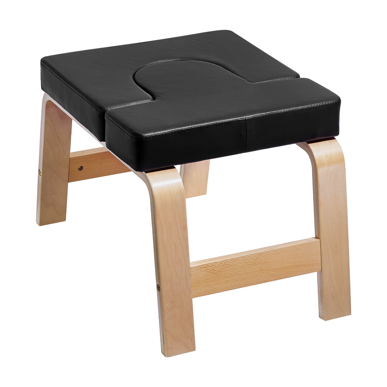 Banco de yoga VEVOR con capacidad para 300 libras, silla de inversión para yoga para gimnasio familiar, entrenador de postura de cabeza con marco de madera y almohadilla de PU, taburete de yoga de pie para entrenamiento de fuerza y equilibrio, alivia la fatiga, color negro