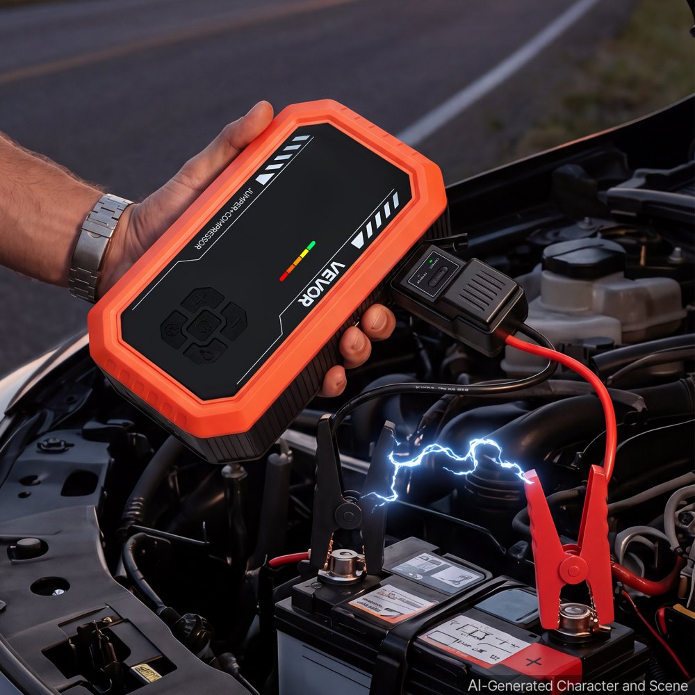 VEVOR Arrancador de Baterías con Compresor de Aire de 3000 A para Coche, Inflador de Neumáticos Portátil, 150 PSI, con Apagado Automático, Batería Externa, Cargador de Batería de 12 V, Linterna LED