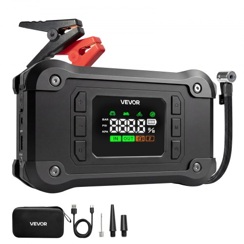 VEVOR Arrancador de Baterías con Compresor de Aire de 8000 A para Coche, Inflador de Neumáticos Portátil, 150 PSI, con Apagado Automático, Batería Externa, Cargador de Batería de 12 V, Linterna LED