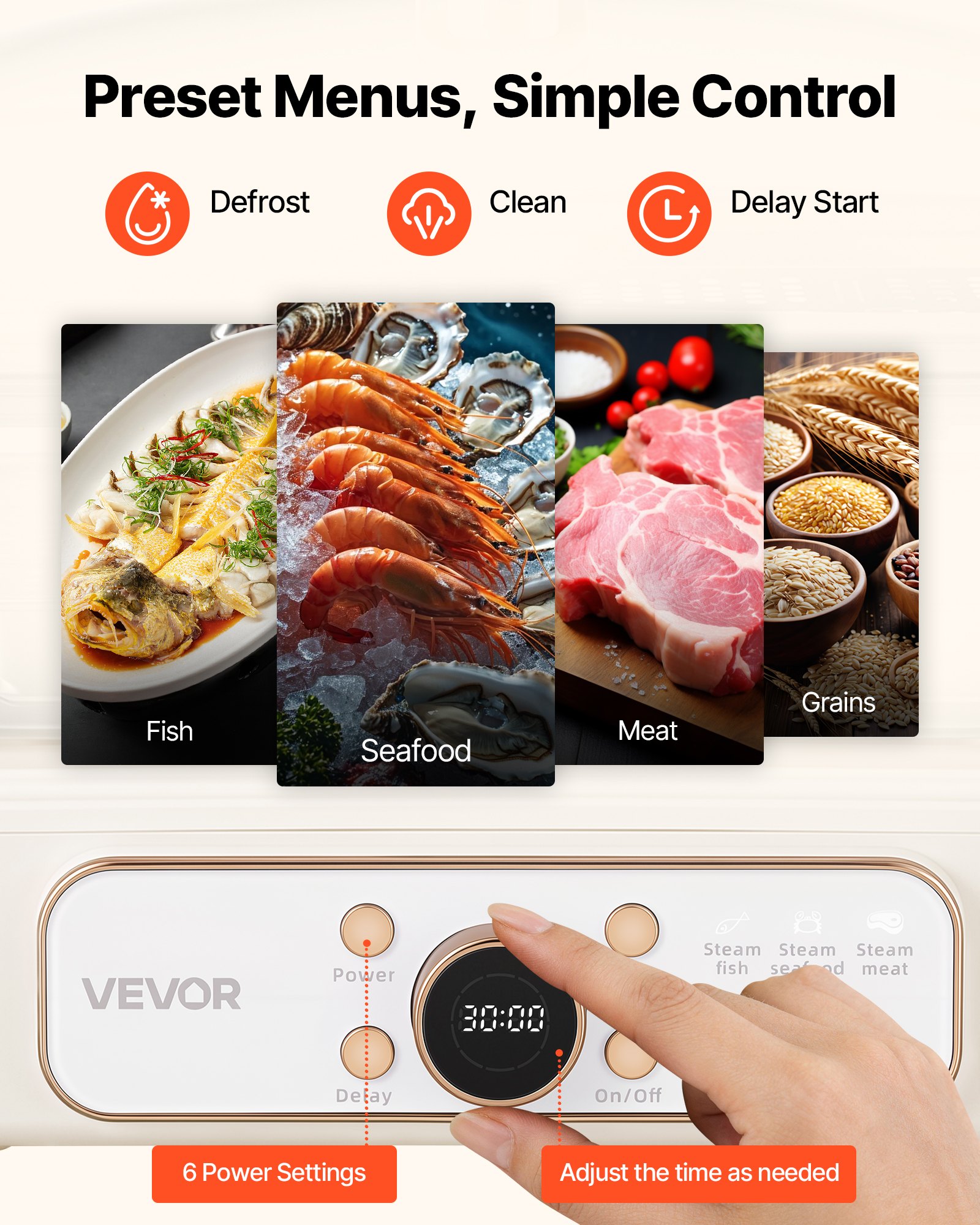 VEVOR Vaporera Eléctrica para Cocina con Cesta de Vidrio de 2 Niveles 6 L, Con Bandejas de Acero Inoxidable, 6 Niveles de Potencia, Ajustes Preprogramados y Función de Inicio Diferido, Para Verduras