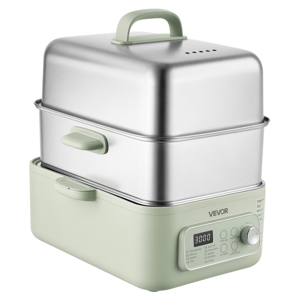 VEVOR Vaporera Eléctrica con Cesta de Acero Inoxidable de 2 Niveles 13 L, Con Bandejas de Vapor y Bandeja Recolectora de Agua, 9 Programas Preestablecidos, Mantener Caliente, Para Verduras, Mariscos