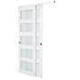 VEVOR Puerta Corrediza de Armario, para Huecos de 1219 x 2032 mm, Puerta Doble de 5 Paneles de Vidrio Esmerilado con Kit de Herrajes, Madera Maciza y MDF, Superficie de PVC Impermeable, Blanco