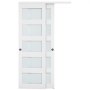 VEVOR Puerta Corrediza de Armario, para Huecos de 1219 x 2032 mm, Puerta Doble de 5 Paneles de Vidrio Esmerilado con Kit de Herrajes, Madera Maciza y MDF, Superficie de PVC Impermeable, Blanco