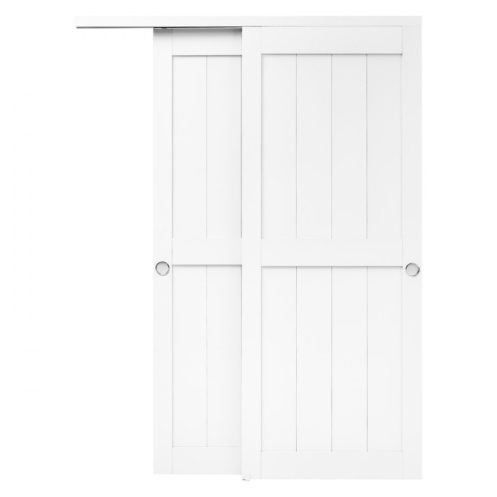 VEVOR Puerta Corredera con Herrajes 1524 x 2032 mm 2 Paneles Madera Blanco, para Armario Baño Sala de Estar Dormitorio, con Riel, Guía de Suelo, Tiradores Empotrados, Estilo Moderno, Kit de Accesorios