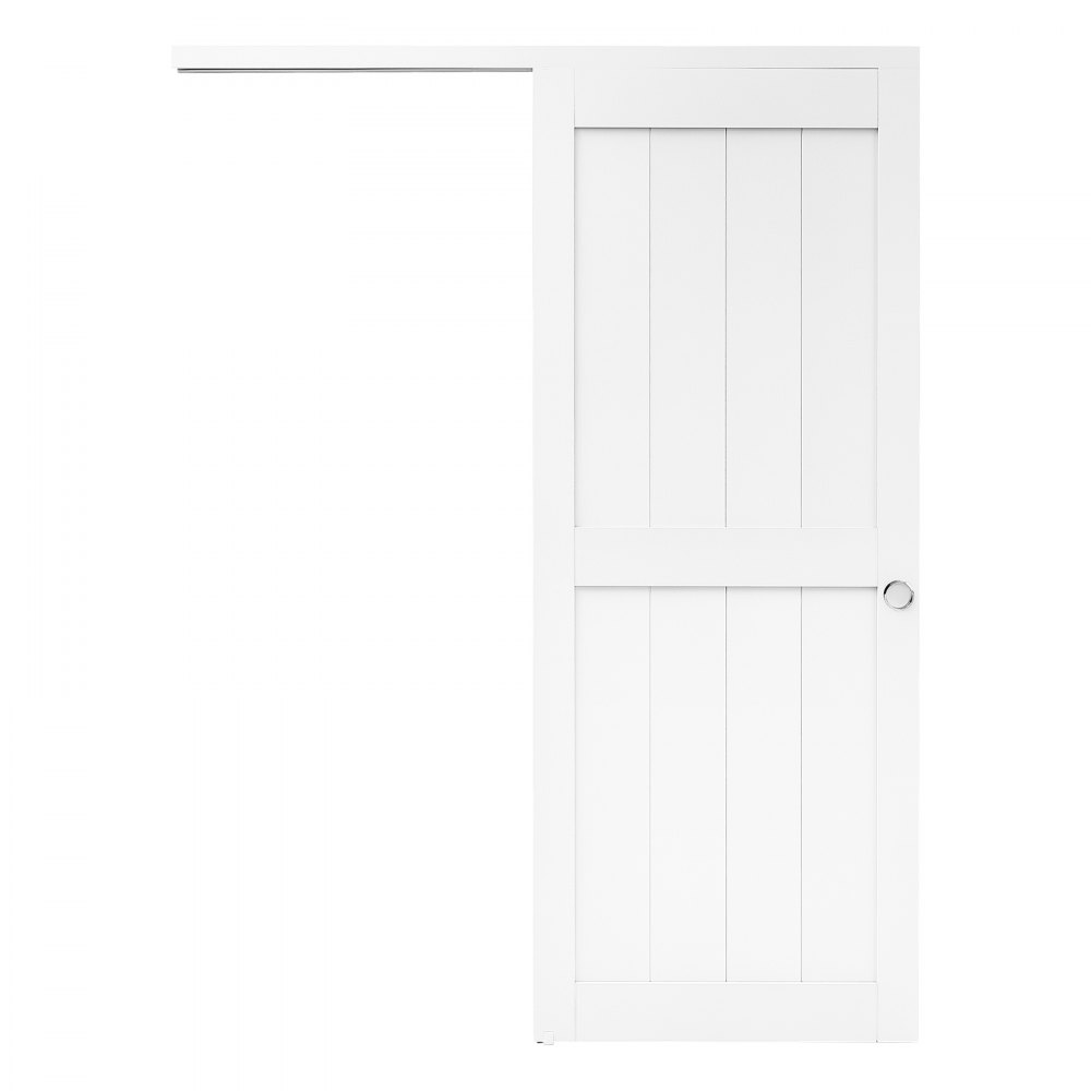 VEVOR Puerta Corredera con Herrajes 1524 x 2032 mm 2 Paneles Madera Blanco, para Armario Baño Sala de Estar Dormitorio, con Riel, Guía de Suelo, Tiradores Empotrados, Estilo Moderno, Kit de Accesorios