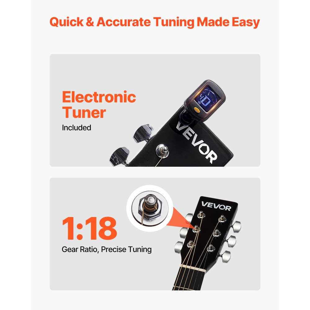 VEVOR Guitarra Acústica Redondeada de 36 in / 914,4 mm y 6 Cuerdas para Principiantes