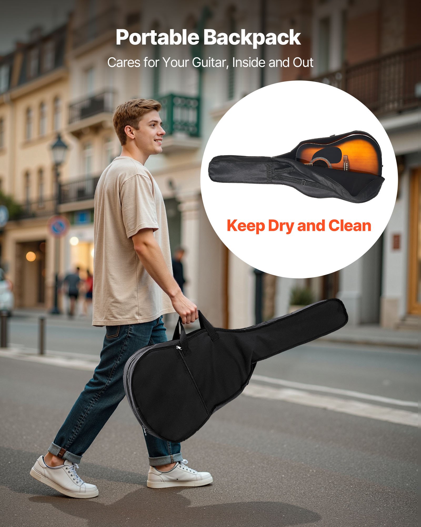 VEVOR Dreadnought Acoustic Guitar, 1041.4 mm, 6-String Sunburst Solid Spruce Top Guitar, Beginner Bundle with Gig Bag, Tuner, Strap, Strings, Picks, Capo, Rosewood Fingerboard, for Adult Taller Player