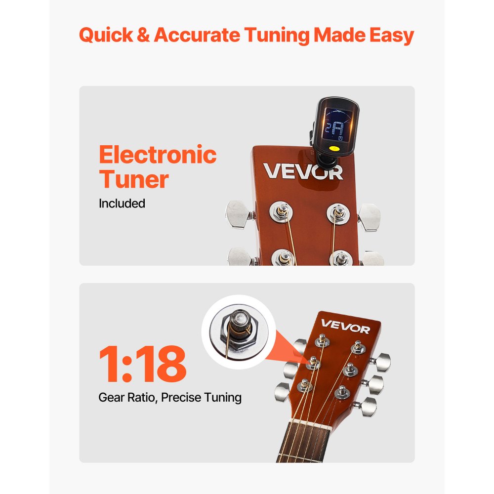 VEVOR Guitarra Acústica 41 in / 1041,4 mm y 6 Cuerdas con Tapa de Abeto Macizo Natural