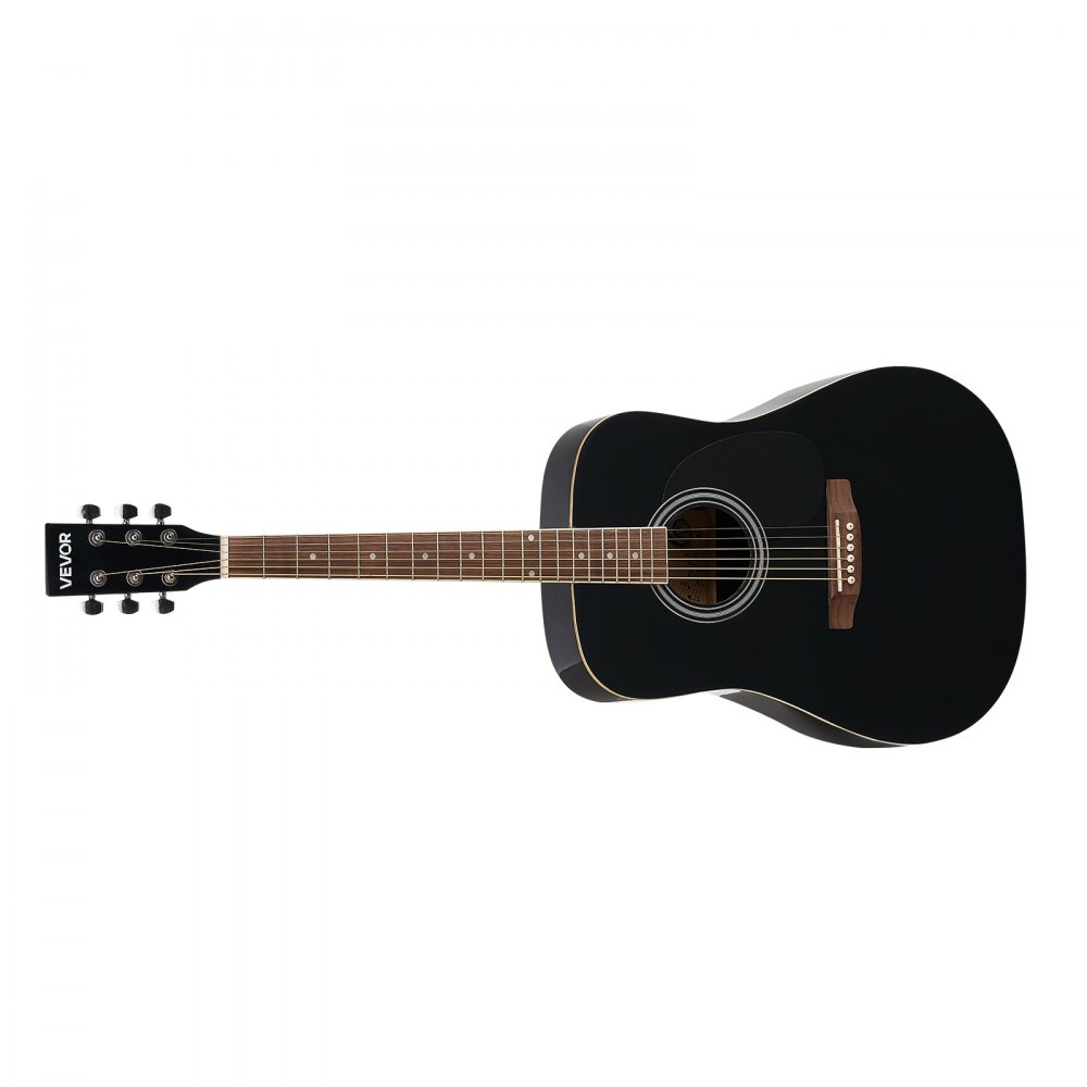 VEVOR Guitarra Acústica Redondeada 41 in / 1041,4 mm y 6 Cuerdas para Músicos, Negro