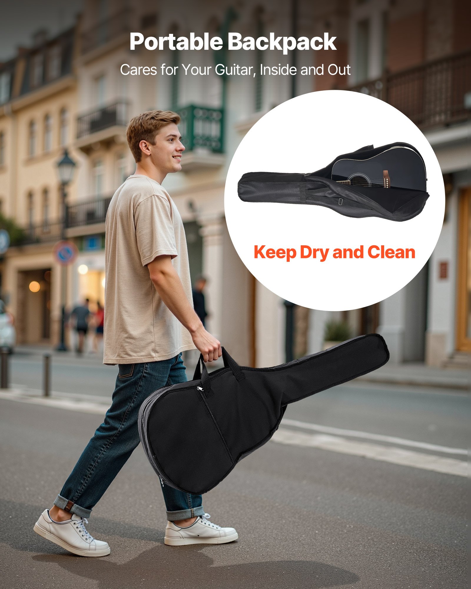 VEVOR Dreadnought Acoustic Guitar, 1041.4 mm, 6-String Black Solid Spruce Top Guitar, Beginner Bundle with Gig Bag, Tuner, Strap, Strings, Picks, Capo, Rosewood Fingerboard, for Adult Taller Player